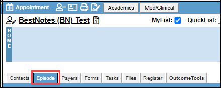Episode tab highlighted