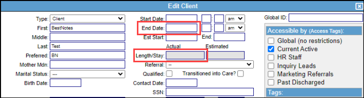 End Date and Length/Stay fields