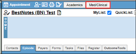 Med/Clinical tab