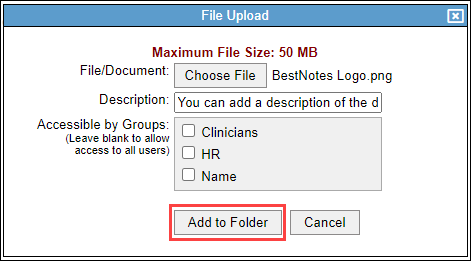 Add to Folder button