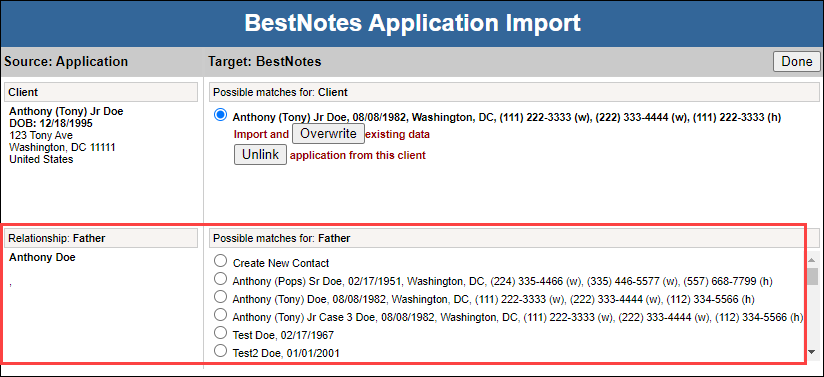 Related contacts import options