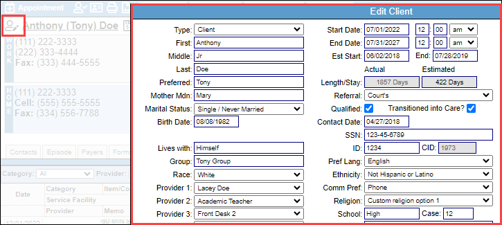 Client chart demographic information