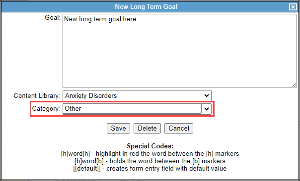 Screenshot showing the 'Category' drop-down.