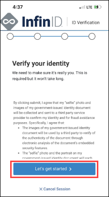 Screenshot of InfinID document selection screen.