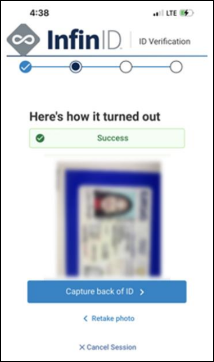 Screenshot prompting to photograph the front of an identifying document.