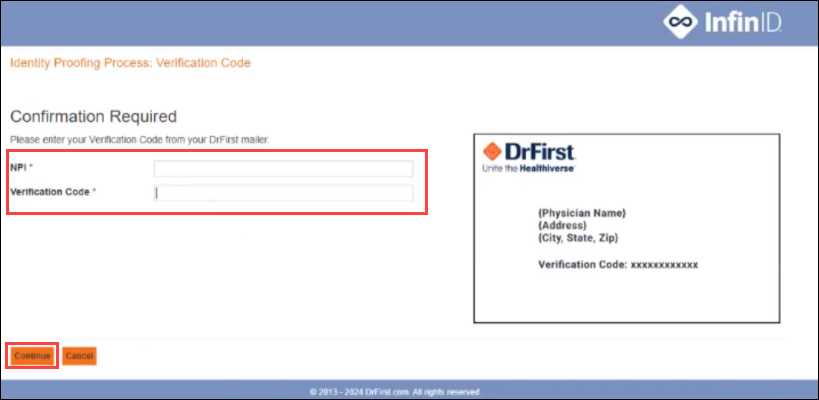 Screenshot of verification code entry screen after clicking the email link.