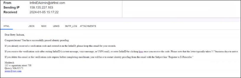 Screenshot of Experian identity verified email with a link to enter the verification code.