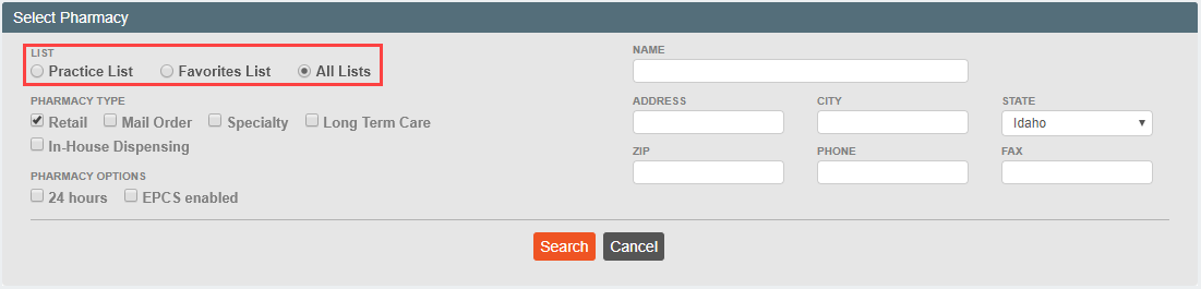 Pharmacy list selection