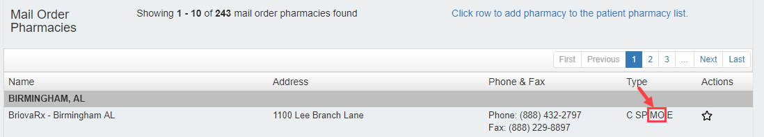 Mail Order pharmacy selected