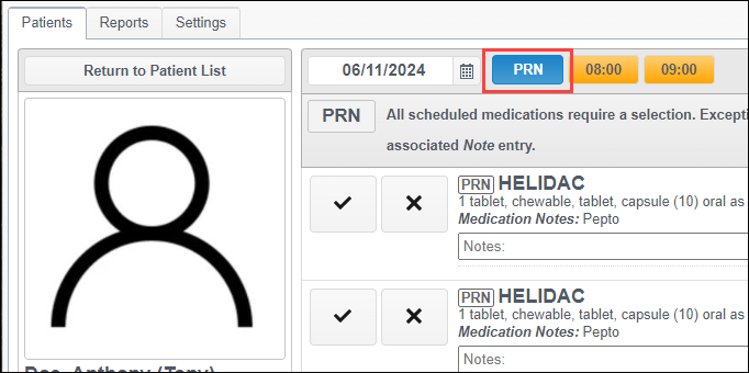 PRN button