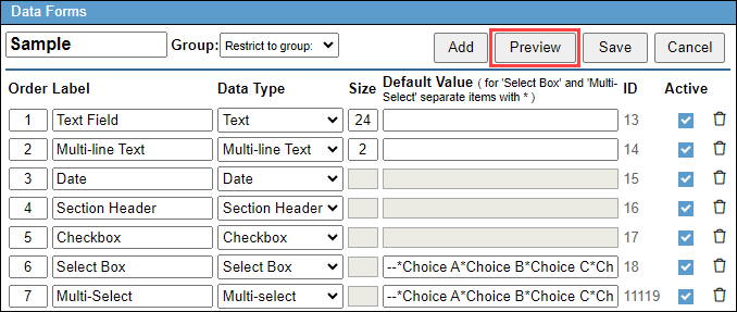 Screenshot showing the 'Preview' button.