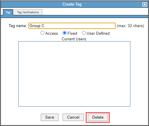 Screenshot showing the Delete button