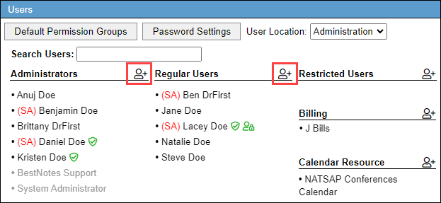 Add User icon highlighted