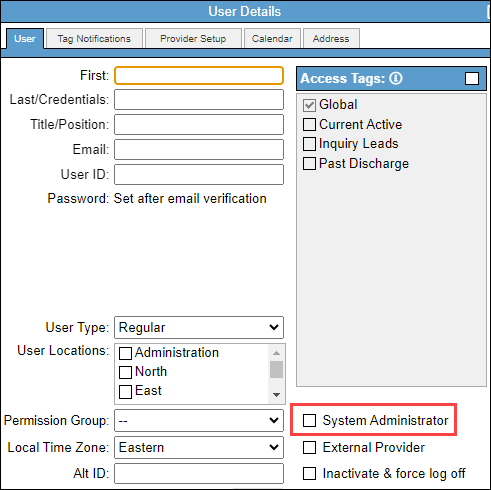 Permission settings for a new user
