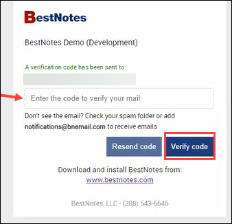Enter verification code screen