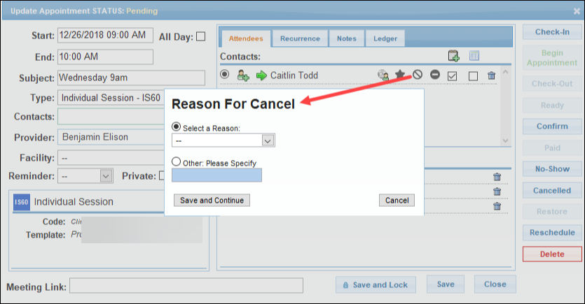 Select 'cancel' for client