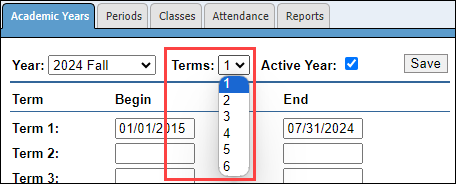 Terms dropdown
