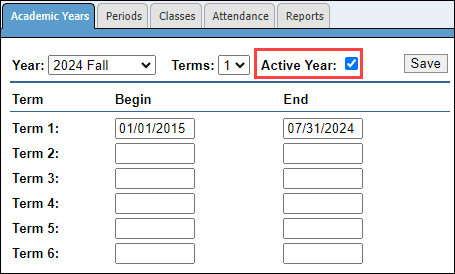 Active Year checkbox
