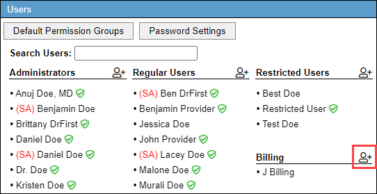 Selecting to add a Billing user