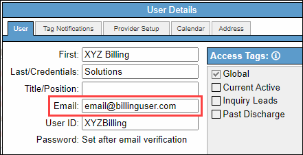 Entering billing user's email address