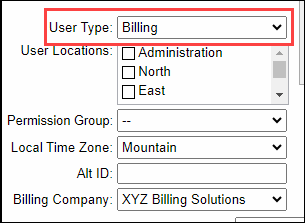 Verifying User Type is set to Billing