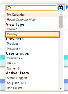 Screenshot of calendar drop-down with Overlay selected