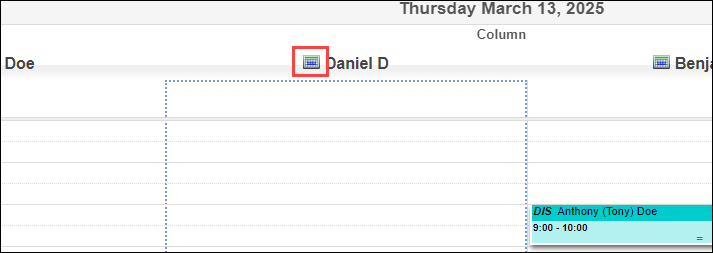 Screenshot showing calendar icon next to user's name