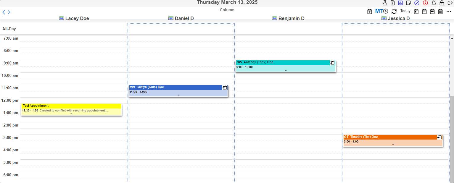 Screenshot of column calendar view with multiple columns