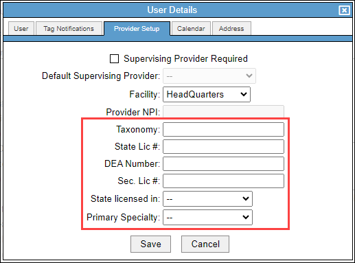 Additional provider fields