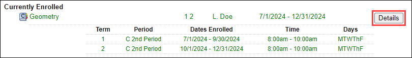 Details button for class