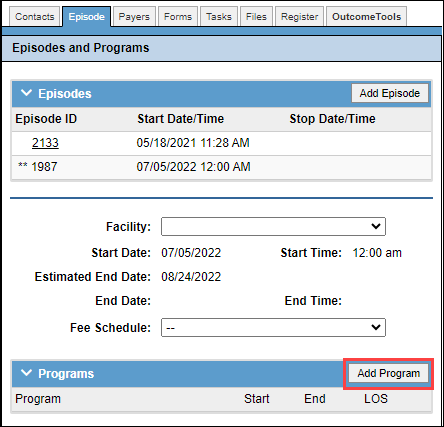 Add Program button