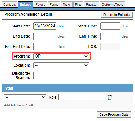 Program drop-down menu