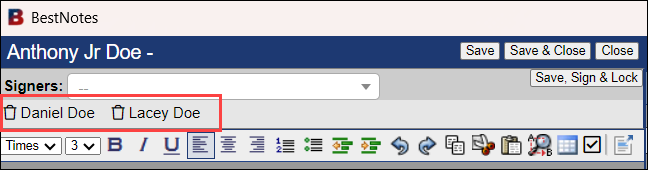 Screenshot showing signers listed in the top left corner.