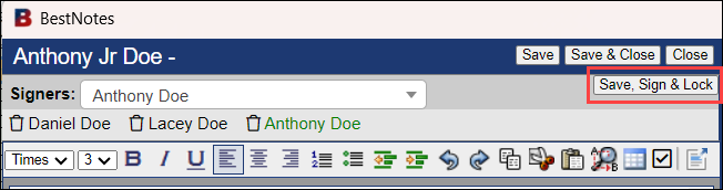 Screenshot showing the 'Save, Sign & Lock' button.