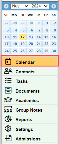 Screenshot showing the 'Calendar' tab.