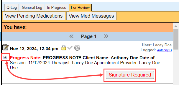 Screenshot showing the plus symbol and 'Signature Required' button.