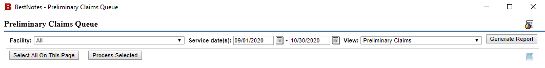 Preliminary Claims Queue screen