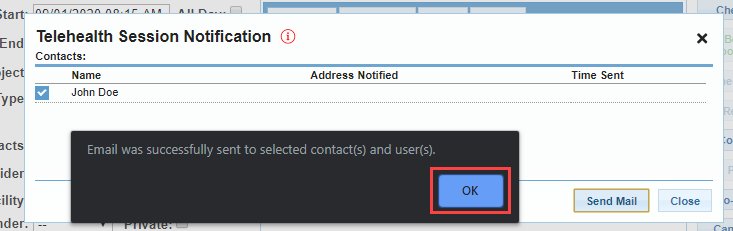 Email sent confirmation message