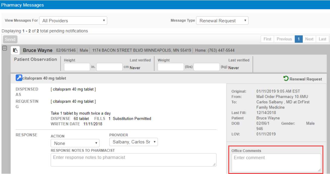 Office Comments field