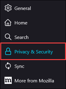 Firefox Privacy & Security settings