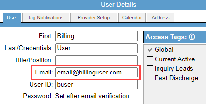 Entering biller's email