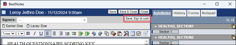 Save, Sign & Lock button highlighted