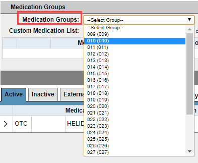 Selecting a desired Medication Group from the list.