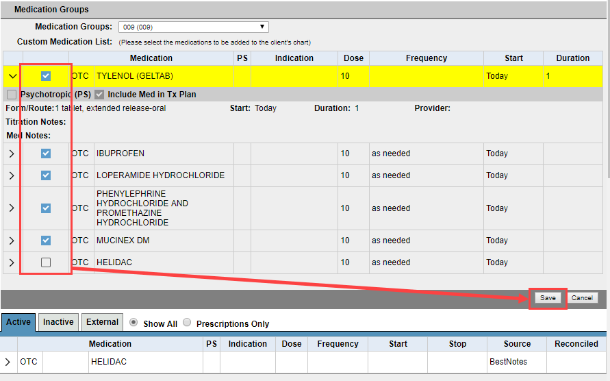 Adding a Medication Group to a client's medication list.