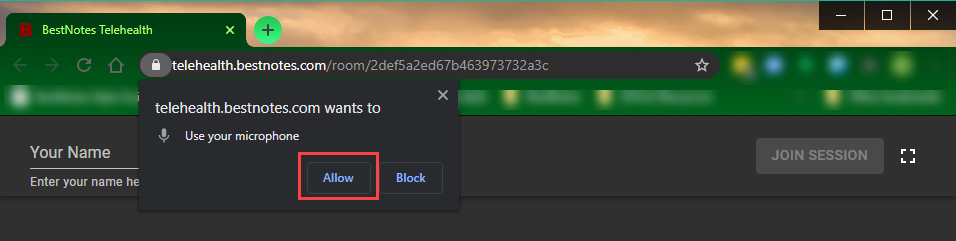 Screenshot of browser prompt to allow microphone access