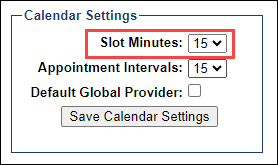 Slot Minutes setting