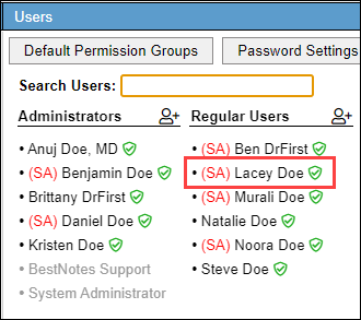 Screenshot showing user selection