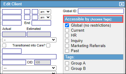 Access Tags section