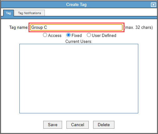 New Tag Name and Tag Type selection