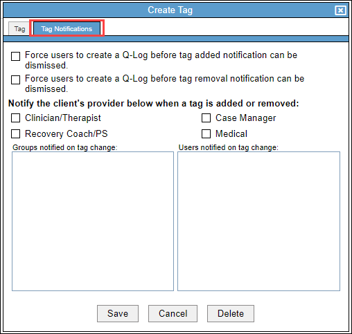 Tag Notifications tab
